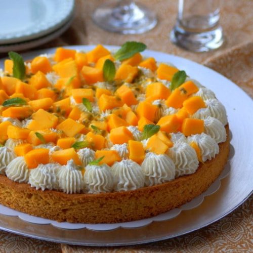 Tarte mangue passion sur sablé breton