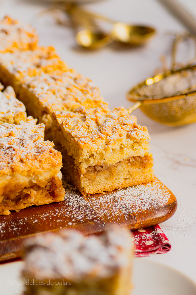 Gâteau crumble aux pommes et crème pâtissière