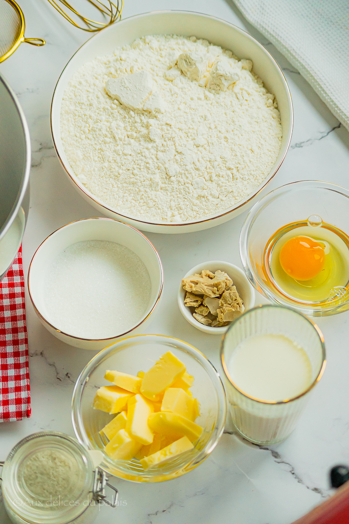 Ingrédients pour la pâte à brioche 